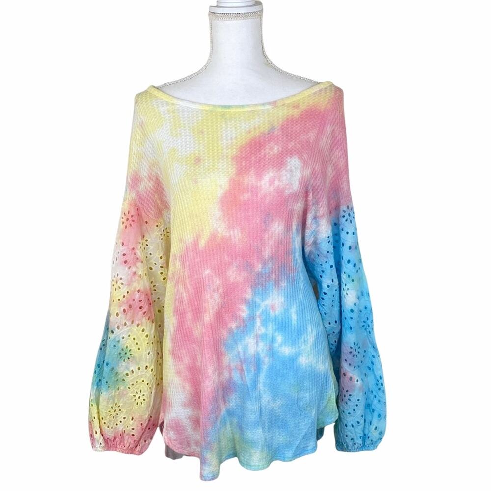 Anthropologie Chrysanthemum Tie Dye Eyelet Top Blue Size S